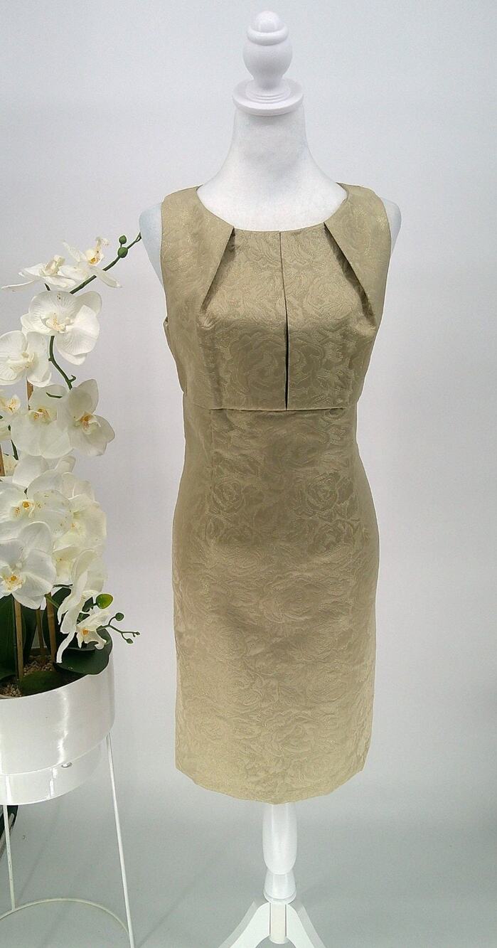Ronni Nicole Gold Rose Metallic Print Sleeveless Knee Length Sheath Dress Sz 12